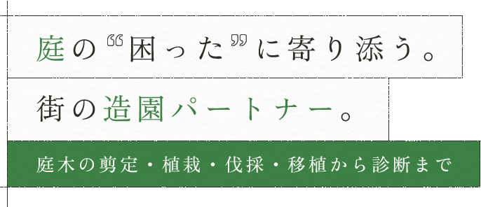 庭の“困った”に寄り添う。街の造園パートナー。～庭木の剪定・植栽・伐採・移植から診断まで～